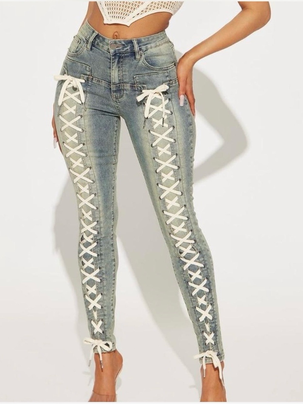 Fashion Nova Lace-Up Stretch Skinny Jeans